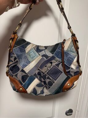 Coach Carly Denim Patchwork Hobo Bag.